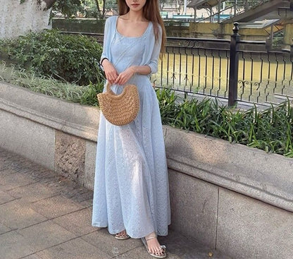 Plain Square A-Line Sleeveless Neck Dress Maxi