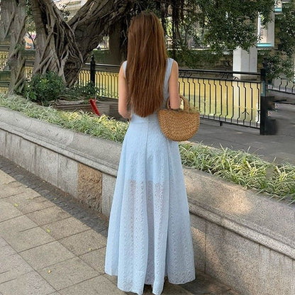 Plain Square A-Line Sleeveless Neck Dress Maxi