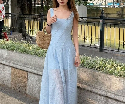 Plain Square A-Line Sleeveless Neck Dress Maxi