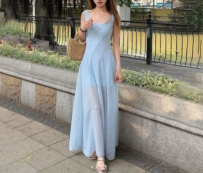 Plain Square A-Line Sleeveless Neck Dress Maxi