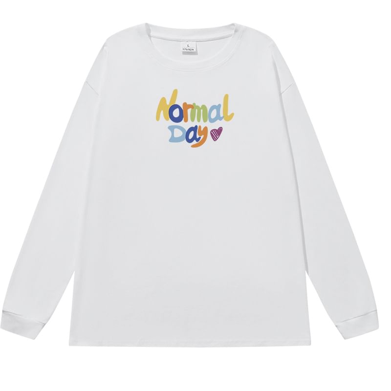 Lettering Print Long-Sleeve Crew T-Shirt Neck
