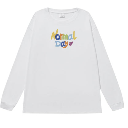 Lettering Print Long-Sleeve Crew T-Shirt Neck
