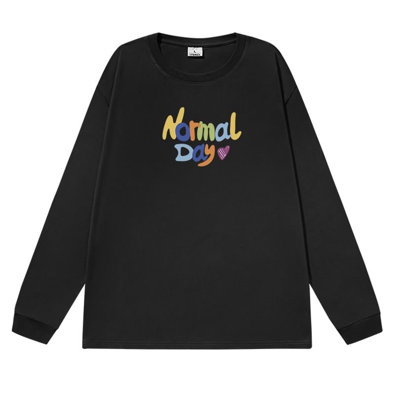 Lettering Print Long-Sleeve Crew T-Shirt Neck