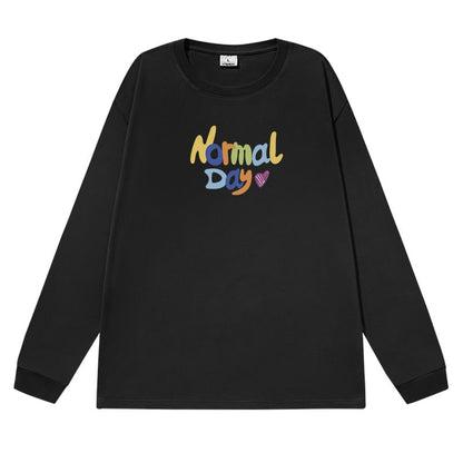 Lettering Print Long-Sleeve Crew T-Shirt Neck