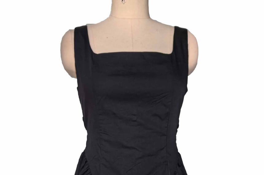 Back Plain Mini Tie Dress Square A-Line Neck Open Sleeveless Waist