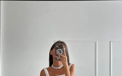 Back Plain Mini Tie Dress Square A-Line Neck Open Sleeveless Waist