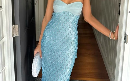 Sequin Maxi Dress Sheath Strapless Lace