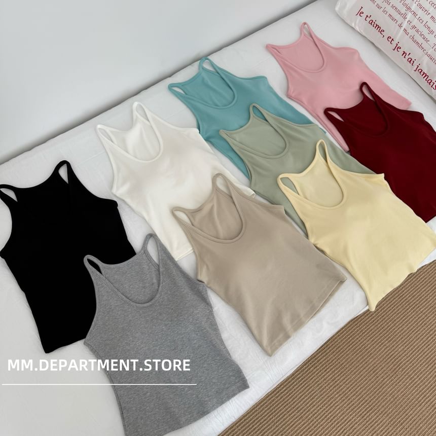Neck Tank Knit Plain Scoop Top