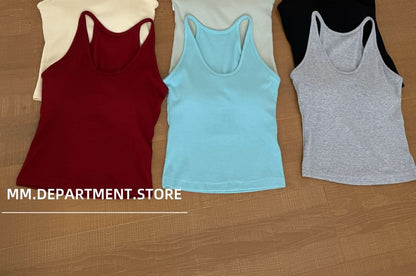Neck Tank Knit Plain Scoop Top