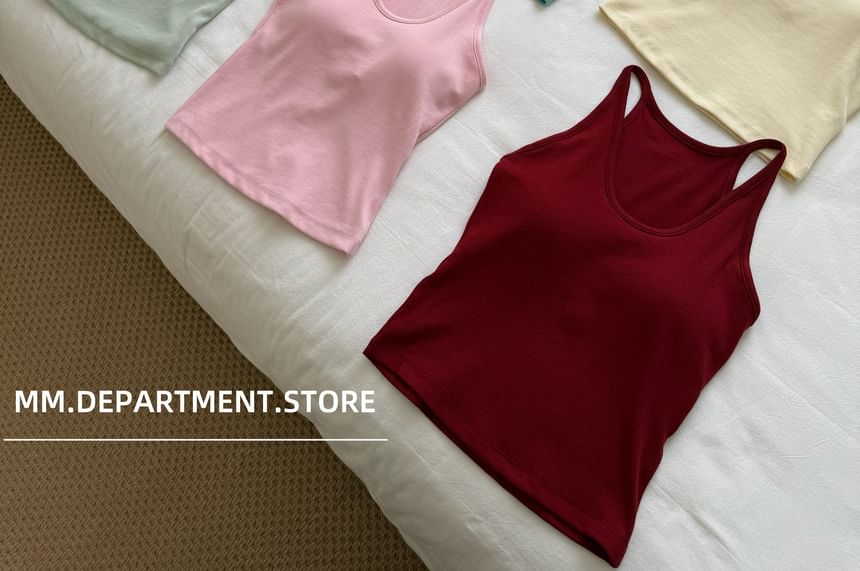 Neck Tank Knit Plain Scoop Top