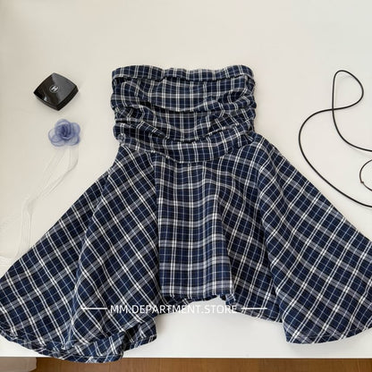 Plaid Flowy Top Strapless