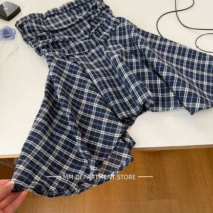 Plaid Flowy Top Strapless