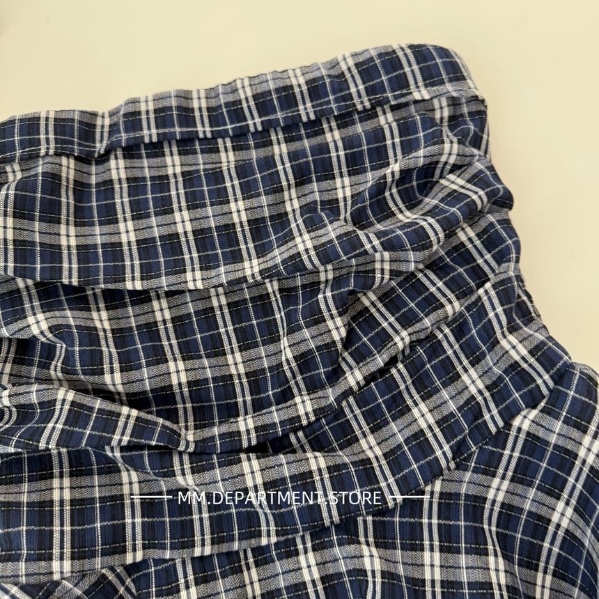 Plaid Flowy Top Strapless