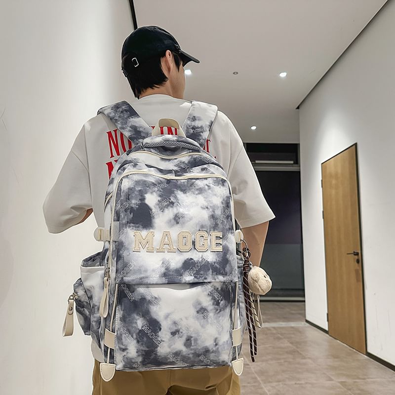 Lettering Tie Backpack Set Bag / Charm Dye