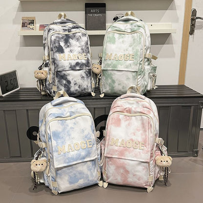Lettering Tie Backpack Set Bag / Charm Dye