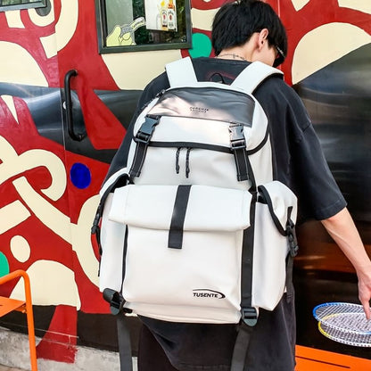 Buckled Faux Lettering Leather Backpack