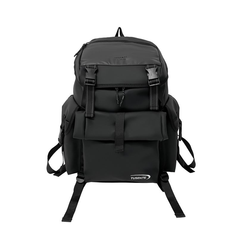 Buckled Faux Lettering Leather Backpack