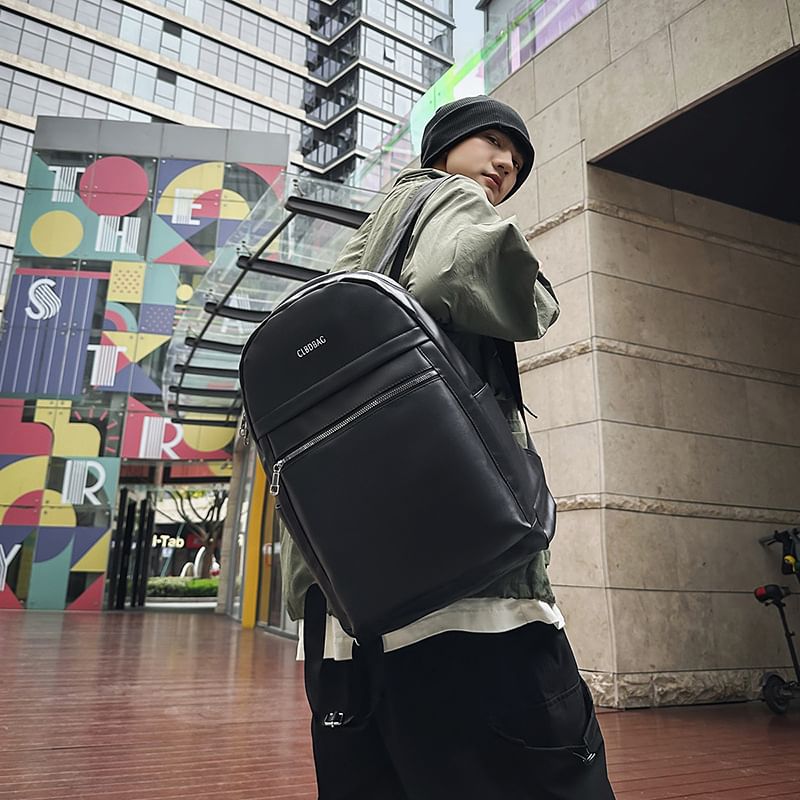 Lettering Backpack Faux Leather