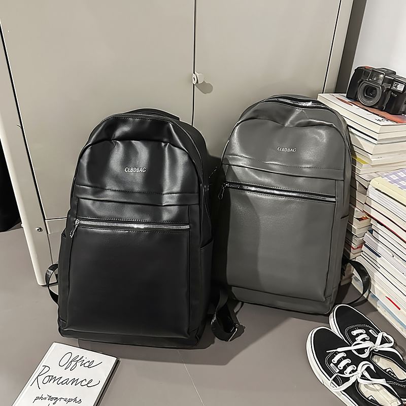 Lettering Backpack Faux Leather