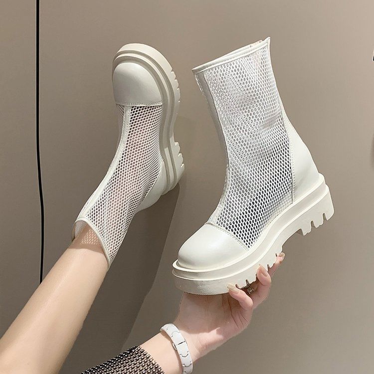 Platform Plain Boots Mesh Short