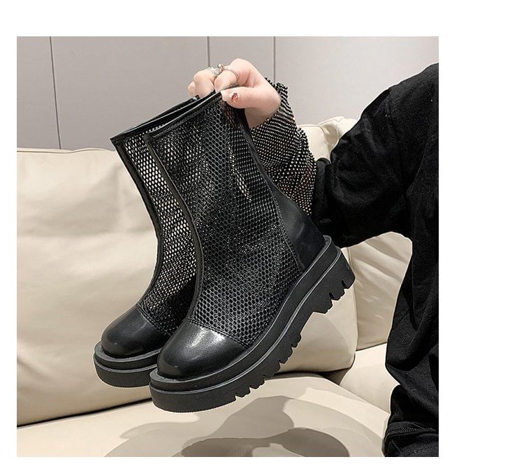 Platform Plain Boots Mesh Short