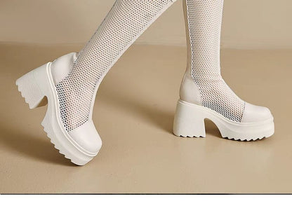 Boots Platform Mesh Plain Heel Block Tall