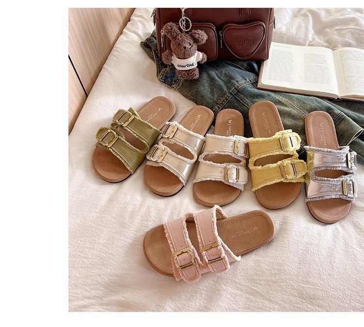 Buckled Plain Slide Sandals