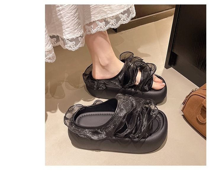 Sandals Trim Platform Ruffle Slide