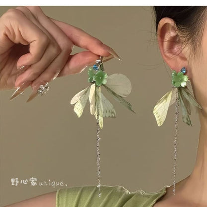 Flower Butterfly Fringed Drop Earring