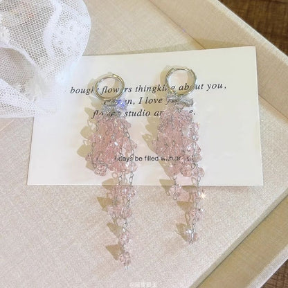 Bow Huggie Drop Rhinestone Fringed Earring