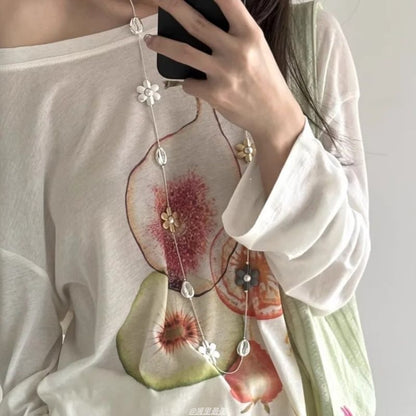Flower Faux Pearl Necklace Long