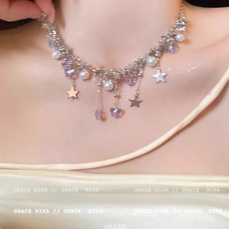 Butterfly Faux Fringed Necklace Pearl Star