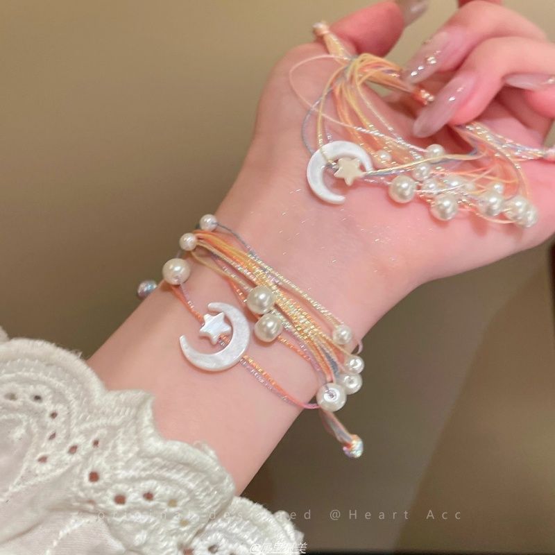 String Faux Bracelet Layered Pearl Moon