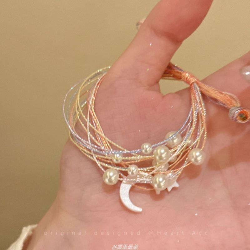 String Faux Bracelet Layered Pearl Moon