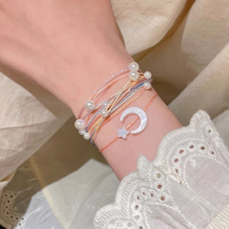 String Faux Bracelet Layered Pearl Moon