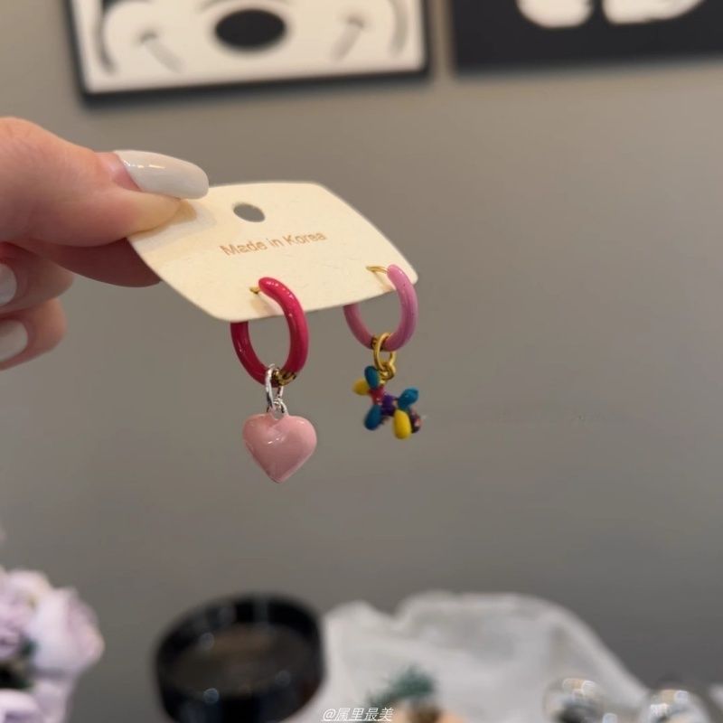 Huggie Asymmetrical Drop Dog Heart Earring