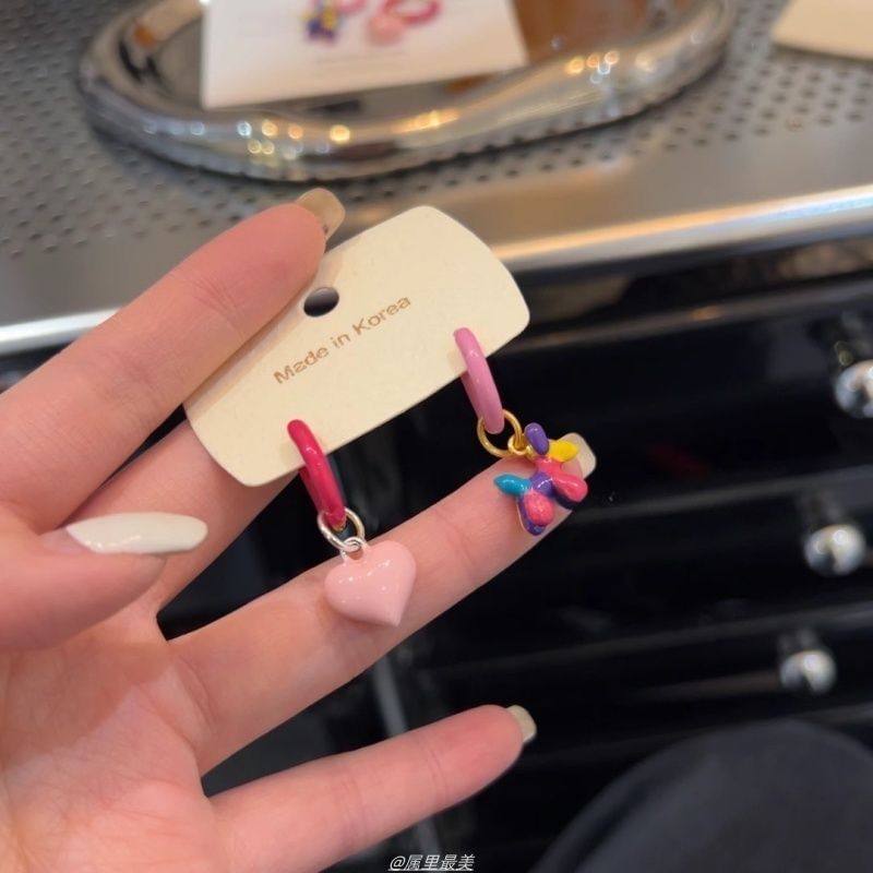 Huggie Asymmetrical Drop Dog Heart Earring