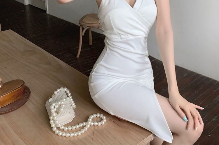 Mini Halter Ruched Dress Sleeveless
