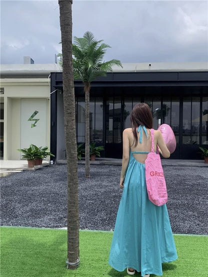 Neck Maxi Dress Print Halter Sleeveless