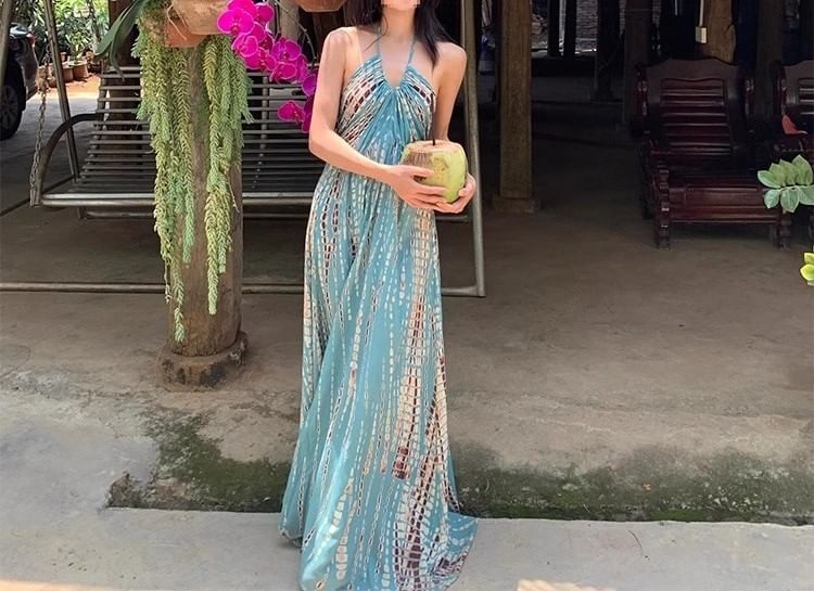 Sleeveless Halter Maxi Printed Dress Neck