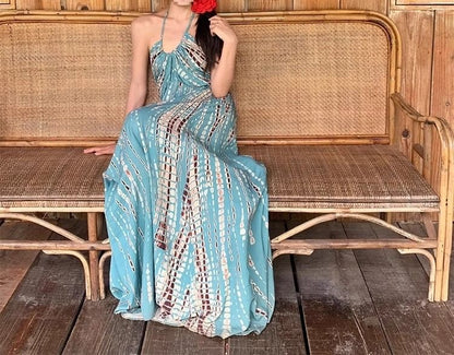 Sleeveless Halter Maxi Printed Dress Neck