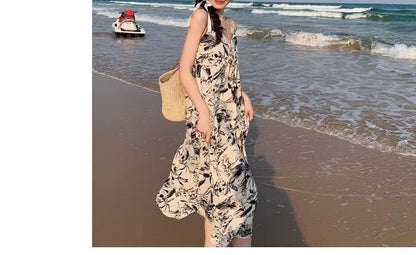 Print Spaghetti Dress Strap V-Neck Floral Maxi