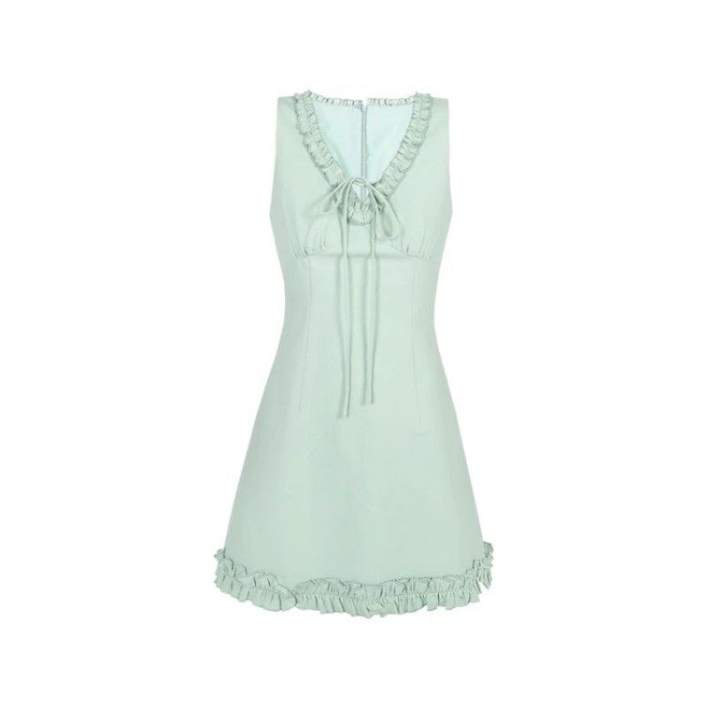 Dress Mini Sleeveless V-neck Trim Ruffle