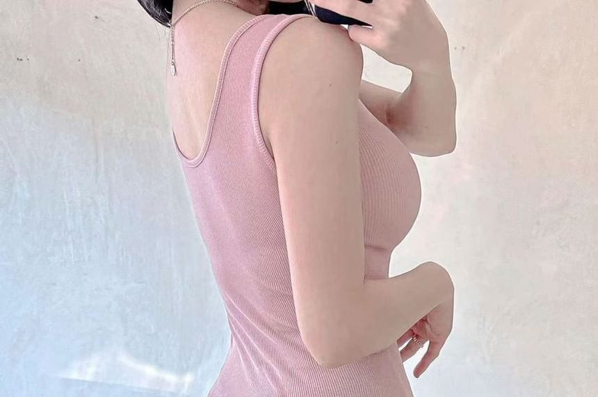 Mini Plain Sleeveless Scoop Dress Neck Bodycon