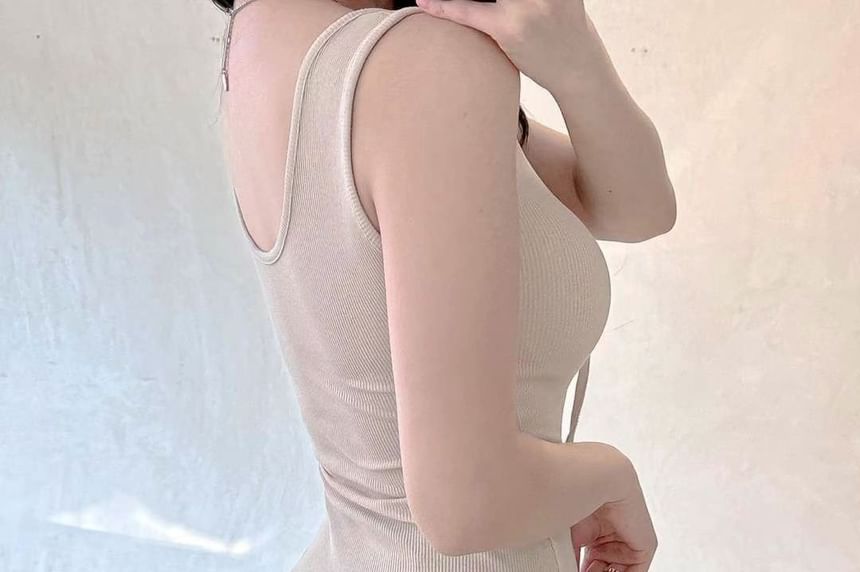 Mini Plain Sleeveless Scoop Dress Neck Bodycon