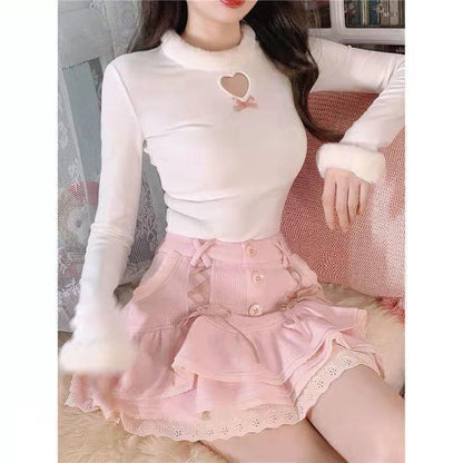 Knit Skirt Lace Mini Tiered Waist High Trim
