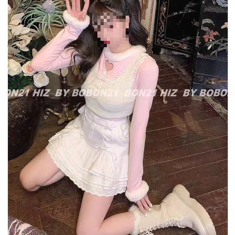 Knit Skirt Lace Mini Tiered Waist High Trim