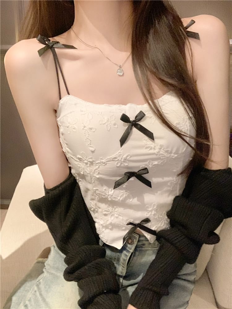 Ribbon Accent Crop Cami Top Lace