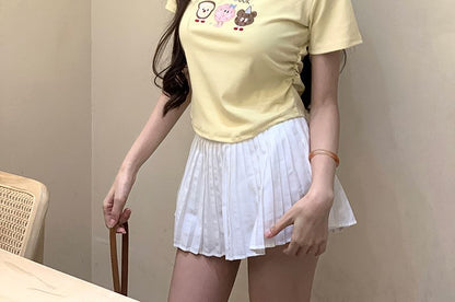 T-Shirt Crewneck Crop Short-Sleeve Embroidered
