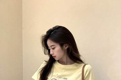 T-Shirt Crewneck Crop Short-Sleeve Embroidered